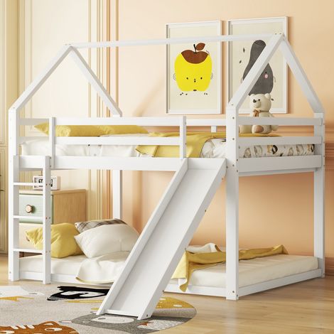 Lit maison 140x200 avec toboggan, pin blanc HAVRYA (1/5)