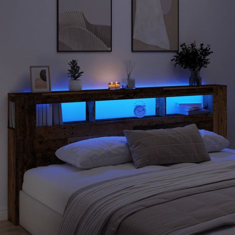 Vidaxl – Tête de lit à LED vieux bois 220x18,5x103,5cm – Bois d'ingénierie résistant à l'humidité – Support dorsal pour lecture – Connecteur USB