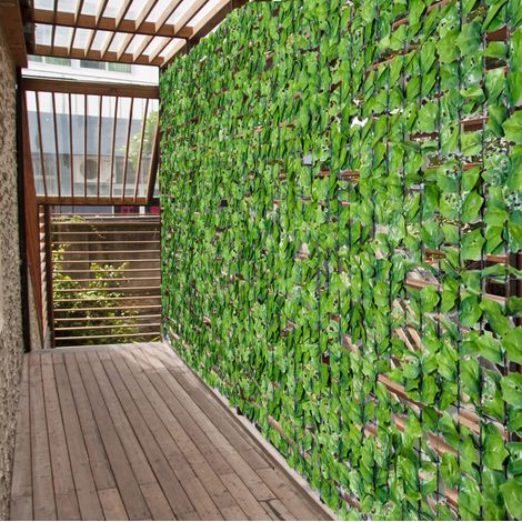 Siepe artificiale 300x150 cm, per maggiore privacy, foglie fitte, PE e tessuto, verde chiaro (1/5)