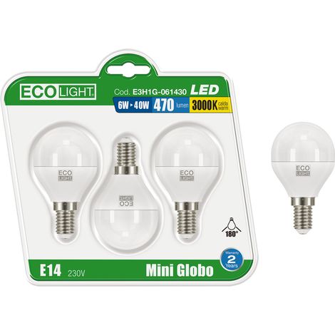 Lampadine LED mini-globo E14 8 W caldo – 470 lm – 3 pz – Ecolight (1/2)