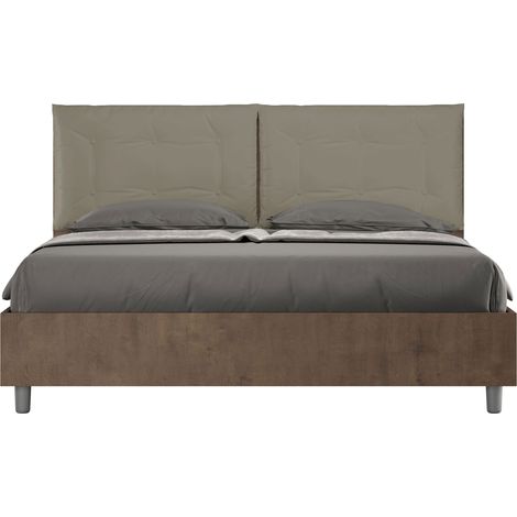 Letto Matrimoniale 160x190 cm Senza Rete Struttura Noce con Cuscini in Similpelle Egos Annalisa Cappuccino (1/4)