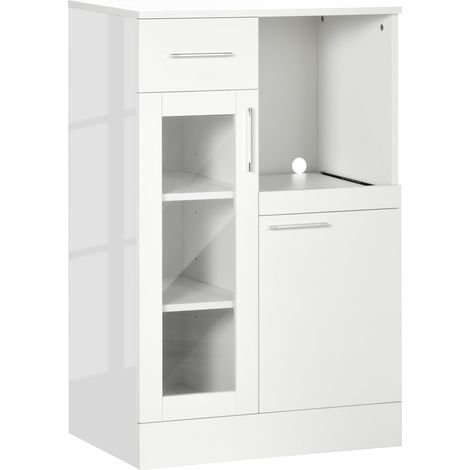 Credenza Moderna 60x40x95 cm Salvaspazio in Legno e Vetro Bianco