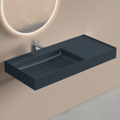 doporro Lavabo Suspendu avec Bonde Vasque à Poser Gris Noir Mat 100x46x12cm Lave Mains Rectangulaire avec Perçage de Robinet Colossum630