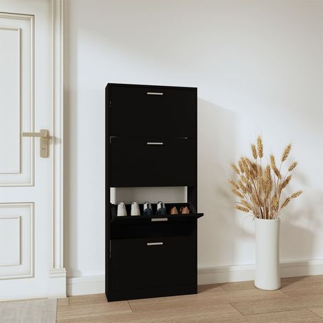 Meuble à Chaussures Armoire à Chaussures  Meuble d'entrée Noir 59x17x150 cm Bois d'ingénierie 58959 (1/5)