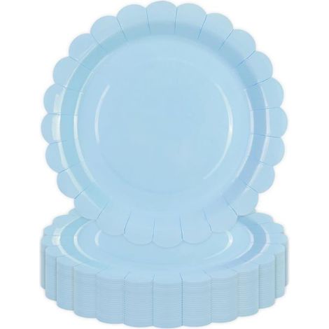 50 assiettes jetables en carton, festonnées bleu, 23 cm, pour gâteaux et desserts, idéales mariages et baby showers