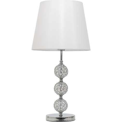 Sobremesa cromo bolas de cristal copen pantalla lona blanca 1xE27 (1/3)