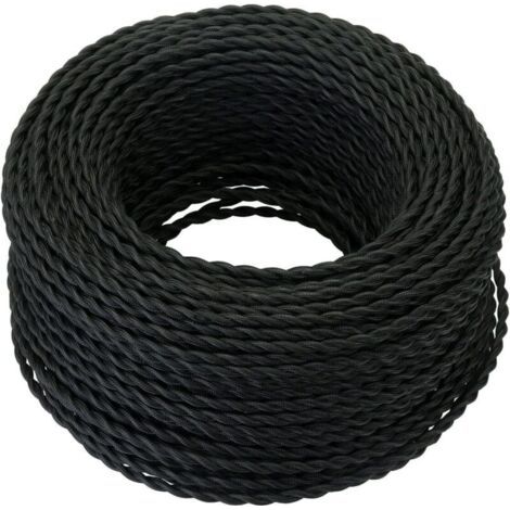 ALLIANDISCâble Electrique Textile 10M,Rétro Corde de chanvre tressé torsadée Câble 2x0,75 mm², 2 fils torsadés toronnés,pour DIY Pendentif Lampe/Noir (1/4)