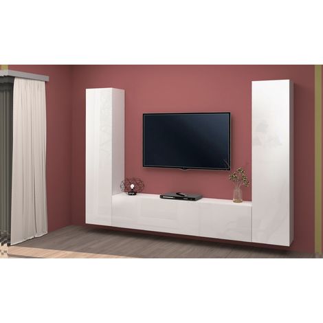 Parete Soggiorno moderno, composizione bianco lucido da cm 260 - MARUSKA