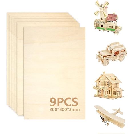 Contrachapado de 3 mm, 300 x 200 mm (+/- 0.5 mm), tablero de madera multicapa, tablero de madera sin tratar ideal para corte láser, pirograbado y CNC (1/5)