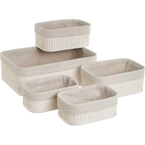 Lot de 5 boites de rangement en bambou blanches (1/3)