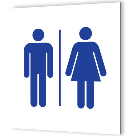 Pictogramme Toilettes Mixtes - Plaque signalétique Dibond Blanc - Picto Bleu - 20x20 cm, 3 mm, fixation adhésive incluse (1/5)