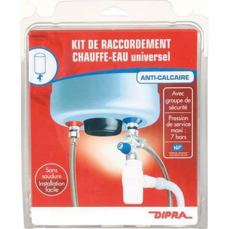 DIPRA - Kit chauffe-eau universel anticalcaire pour installation cuivre - avec groupe de sécurité - Certifié NF