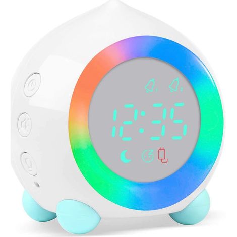 Réveil lumineux numérique LED pour enfants, veilleuse pour filles et garçons, jour et nuit, volume réglable, fonction snooze, chargement USB ( (1/5)