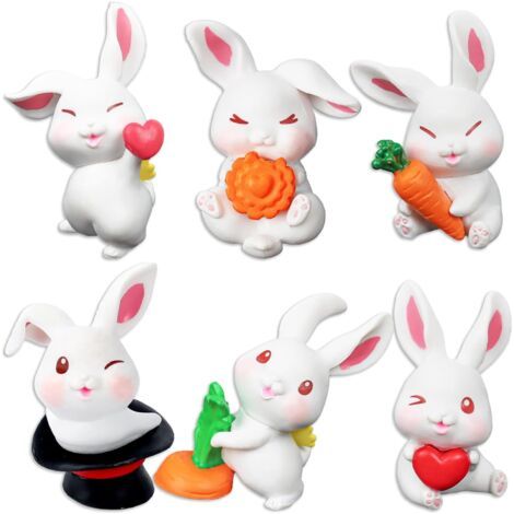 Nazalus-Vente 6Pcs Mini Décoration Lapin Résine, Miniature Lapin Ornement Pâques Lapin Jardin Miniature Décoration, Ornement Lapin Pâques Miniature Statue, pour Décor Intérieur Extérieur Paysages (1/5)