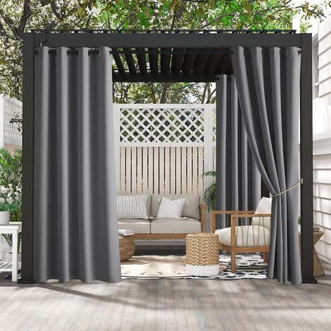 Lot de 2 Rideaux Exterieur à Oeillets, Processus Anti-décoloration, L132xH274cm, Gris, Rideaux et Draperies Occultants pour Pergola Patio Terrasse Jardin (1/5)