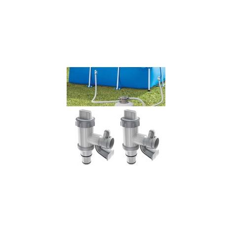 Adaptateur de Tuyau de Piscine Hors Sol avec Vanne d'entretien/d'arrêt et Support de Tuyau, Accessoires de Piscine pour Système de Pompe de Piscine, pour Tuyau 32/38mm (Lot de 2) (1/5)