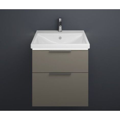 Burgbad Eqio Keramik-Waschtisch mit Unterschrank, 2 Auszüge mit LED-Beleuchtung, Griffleiste Grau Hochglanz/Alpinweiss 63 cm Schwarz matt (1/2)