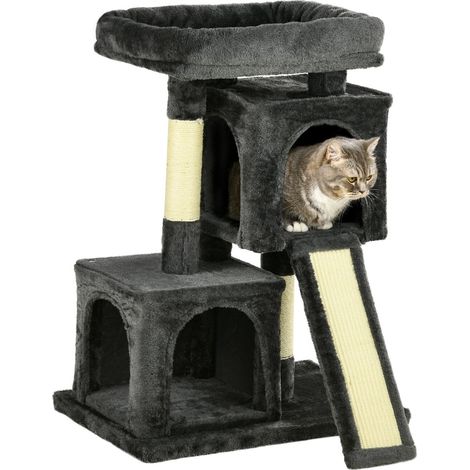 Árbol Para Gatos Con Columnas De Sisal, Rascador Para Gatos, Árbol Trepador Para Gatos, Gris Oscuro, 59 X 39 X 83 Cm