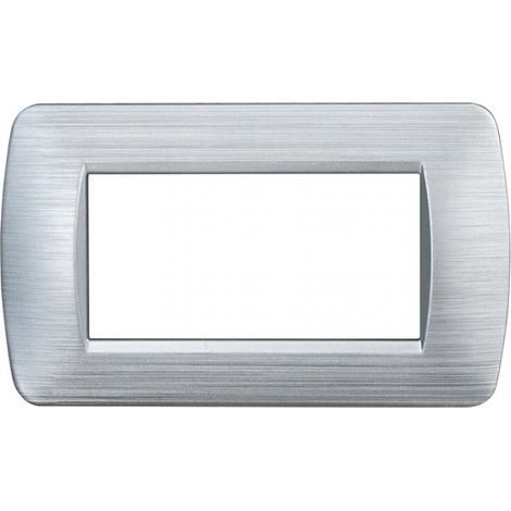 Placca serie Space, 4 moduli, plastica satinata, argento, compatibile con serie BTicino Living - Ettroit LN85415