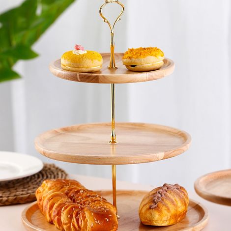 Obstständer aus Massivholz, zweistöckiger Tortenständer, Dessertständer, Bonbonniertisch, Verkaufsständer, Bonbontablett, dreistöckiges Tablett 20+25+30 cm (1/5)