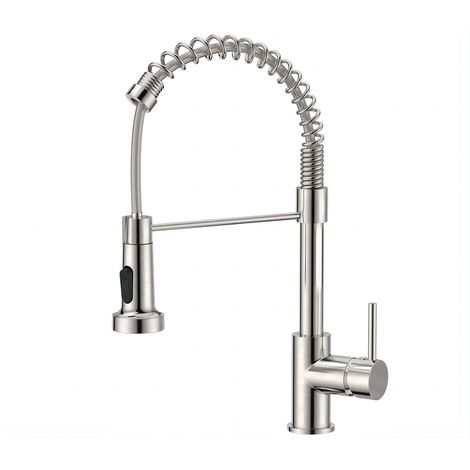 Mitigeur de cuisine extractible en acier inoxydable – Douchette pivotante 360° – Finition nickel brossé – Hauteur 42 cm