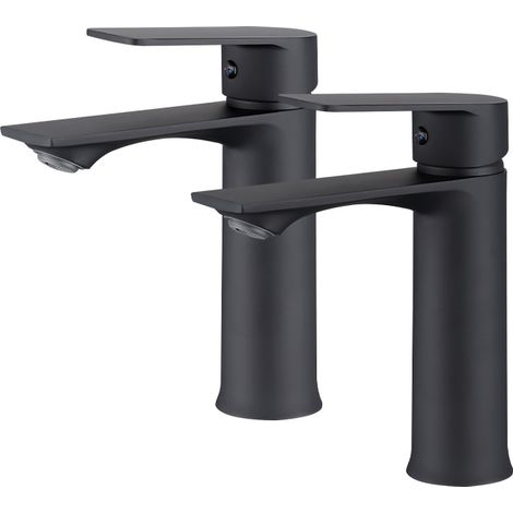 2PCS Wasserhahn Bad Schwarz Waschtischarmatur Mischbatterie Bad Armatur Badezimmer Waschbeckenarmatur Einhebelmischer Matt Schwarz (1/5)