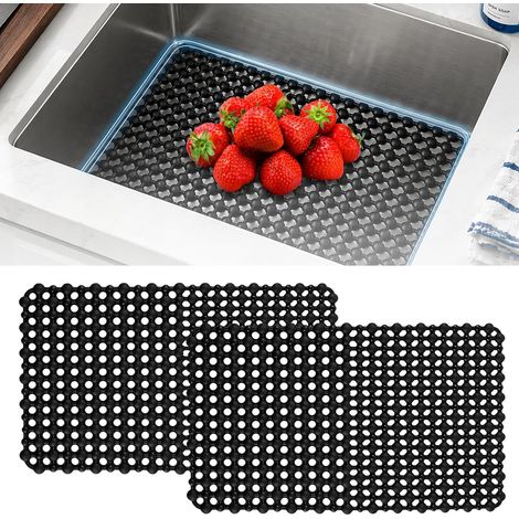 Set of 2 PVC Sink Protector Mat, Cuttable Kitchen Sink Mat, Kitchen Sink Protector, Black for Cutlery and Tableware, 40 x 30 cm (1/5)