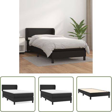 Lit adulte Contemporain Lit à sommier à sommier tapissier avec matelas Noir 90x200 cm Similicuir 67382 (1/5)