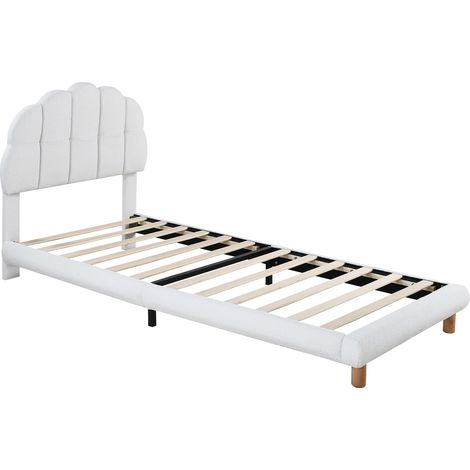 Letto singolo 90x200 cm in bouclé bianco con rete a doghe (1/5)
