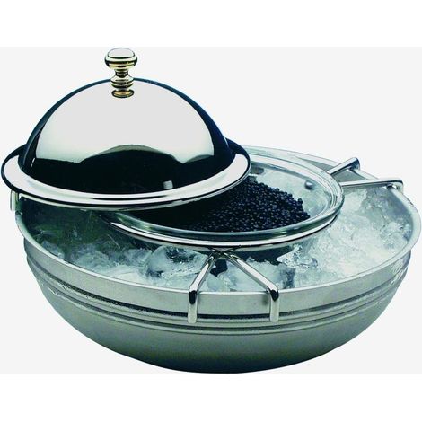 Glacière à Caviar, 4 pièces, glacière à Caviar, Caviar, Bol à Caviar, glacière de Buffet Ø 18 cm, Hauteur : 12 cm, Acier Inoxydable Poli 18/8, Bol en Verre Ø 10 cm