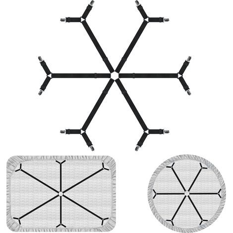 Attaches de drap de lit croisées élastiques améliorées, sangles de support de drap de lit réglables en croix à 6 directions, clips de drap-housse pour matelas double, queen, king (noir) (1/5)