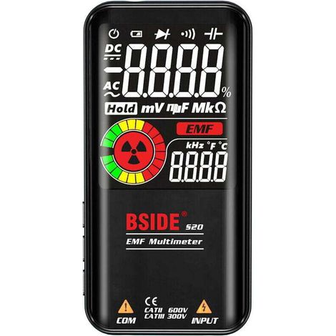 BSIDE S20 Multimètre EMF intelligent Détecteur de rayonnement électromagnétique Écran couleur 3,5 pouces 9999 comptes Gamme automatique Compteur universel rechargeable Moniteur de rayonnement Voltmètr (1/5)