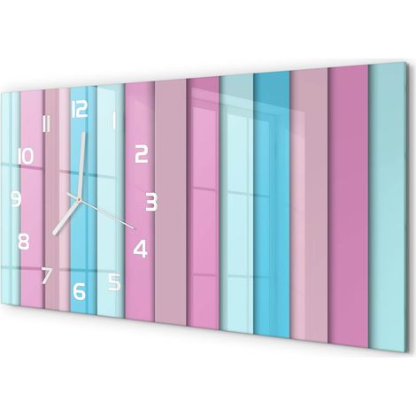 Horloge Murale Grand Format 60x30 cm Verre Trempé Silencieuse Design Élégant Rayures colorées (1/5)