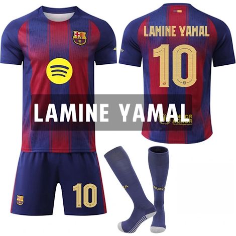 Maillot d'entraînement domicile FC Barcelone 25-26, n° 10, LAMINE YAMAL, tenue de football enfant/adulte (chaussettes incluses) - Taille parfaite n° 10 24