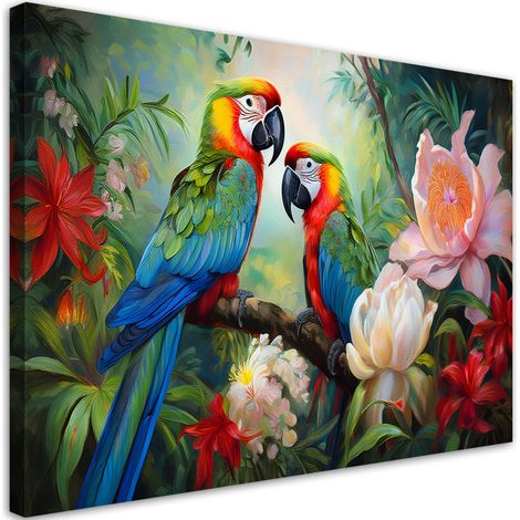 Tableau déco Perroquets colorés jungle tropicale 90x60 (1/5)