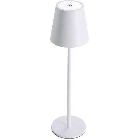Lampe de table tactile en métal, rechargeable par USB. Idéale pour une table à manger, un balcon, un jardin ou une terrasse. Blanche.