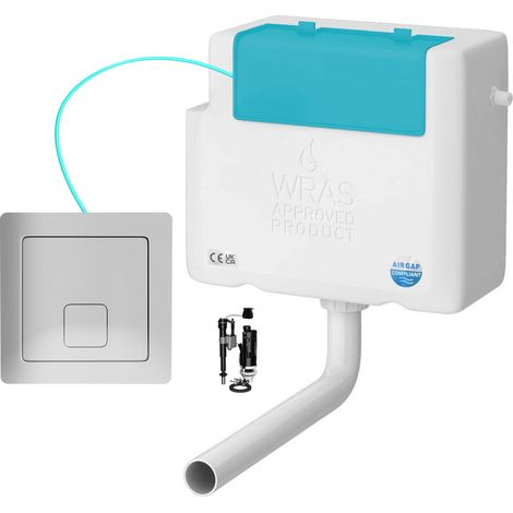 Side Entry Concealed Toilet Cistern WC with Dual Flush Polished Chrome Square Button - Includes WRAS Internals & Pipe