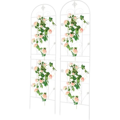 Treillis de jardin pour plantes grimpantes - 180x50 cm - Treillis Support Décoratif en métal - pour Intérieur et Extérieur - Lot de 2 - Blanc (1/5)