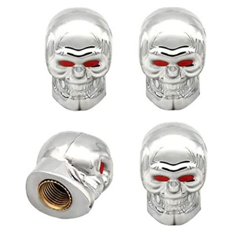 4er-Set verchromte Ventilkappen für Reifenventile – Totenkopf