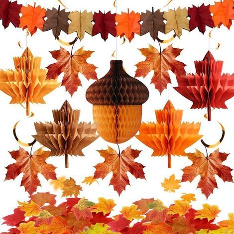Guirlande d'automne et Halloween - kit 50 pièces feuilles d'érable et glands en papier - 3 m, 20 x 27 cm, 25 cm (1/5)