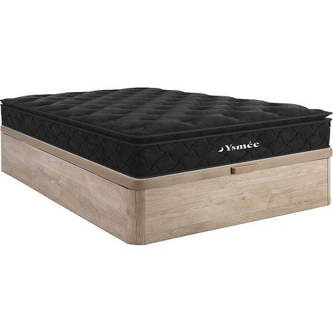 Ensemble 160 x 200 cm sommier coffre naturel clair + matelas ressorts ensachés surmatelas intégré ép.28cm - BLACK DREAM de YSMÉE
