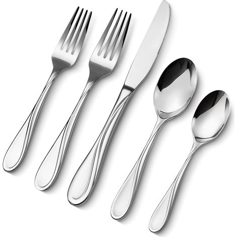 VEVOR Set di Posate in Acciaio Inossidabile per Uso Alimentare, Set di Posate Altamente Lucide, Stoviglie in Lavastoviglie, Servizio 8 Persone, Include Coltello Forchetta Cucchiaio 45 Pezzi
