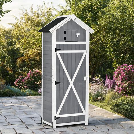 Coffre de rangement extérieur en bois gris avec porte et toit 78 (1/5)
