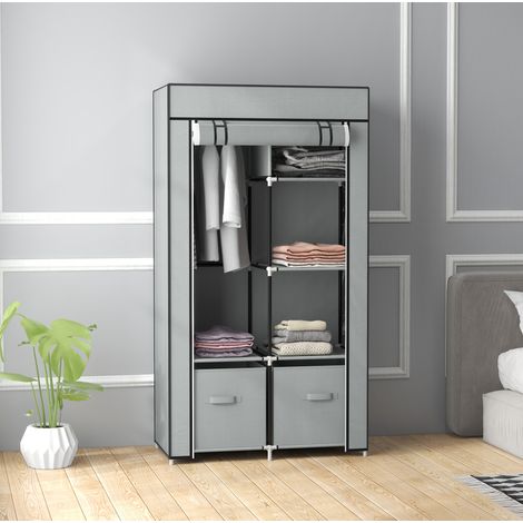 Armoire penderie 83x42.5x162.5 cm gris clair en acier avec housse zippée et 5 étagères (1/5)