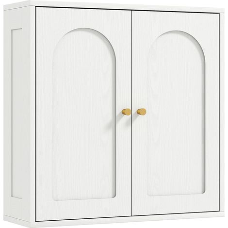 Armoire Murale, Meuble Haut Salle de Bain Style Moderne avec Placard à Double Porte et poignées dorées, Meuble de Salle de Bain Suspendu, 60 x 20 x 60 cm, Blanc (1/5)