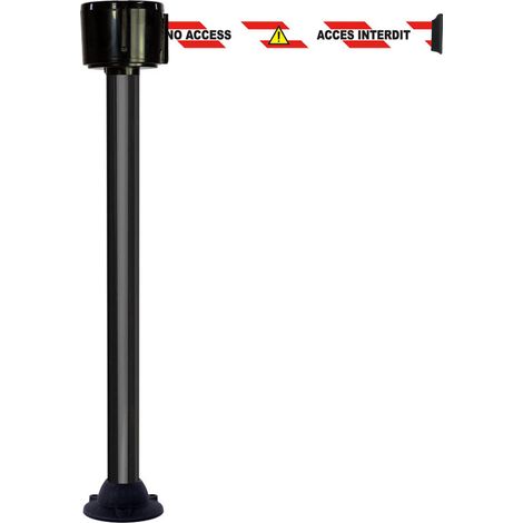Poteau alu noir à sangle grande longueur accès interdit trilingue 12m x 50mm sur socle fixe - 2810388 (1/2)