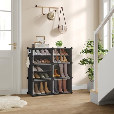WOLTU Zapatero de 6 compartimentos – Ahorra espacio, capacidad para 24 pares, Negro+transparente (1/5)