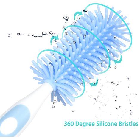 Brosse à biberon en silicone à long manche, nettoyant pour biberons bébé à 360 degrés avec poils doux et base à ventouse, petite brosse détachable pour biberons de lait infantile (1/5)