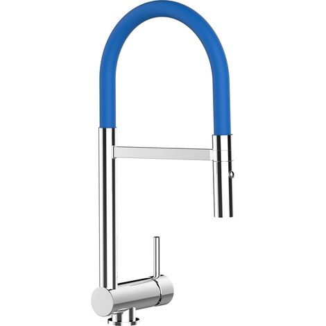 Robinet de Cuisine Mitigeur rabattable sous fenetre 60mm chrome robinet bec bleu orientable et douchette 2 jets detachable VIZIO (1/5)