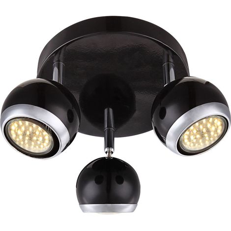 Deckenleuchte Spots Deckenlampe Chrom schwarz Deckenstrahler 3 flammig, bewegliche Spots, 3x LED 3W 250lm, DxH 18 x 13 cm